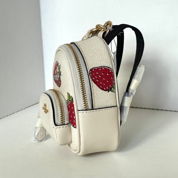 Coach Mini Court Strawberry Backpack Bag Charm White CA093 Keychain ORGPKG - Picture 9 of 12